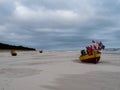 Debki beach, colorful fishing boats at the seashore. Poland