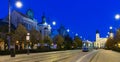 Debrecen streets with Great Protestant Church at night Royalty Free Stock Photo