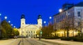 Debrecen streets with Great Protestant Church at night Royalty Free Stock Photo