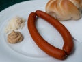 Debrecener Sausage with Mustard, Horseradish and Kaiser Roll Royalty Free Stock Photo