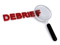 debrief with magnifier on white Royalty Free Stock Photo