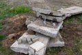 Debris concrete demolition ruin house wall junk pieces construction chunks and stones