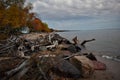 Debris on lake superior shoreline ontonogan michigan Royalty Free Stock Photo