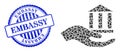 Debris Mosaic Bank Offer Hand Icon with Embassy Textured Rubber Imprint