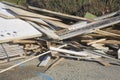 Debris and pieces of timber on the construction site
