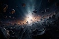 Debris scatters in space, aftermath of a colossal celestial explosion