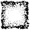 Debris and shatters in square shape. Black broken pieces, specks, speckles, particles, shivers. Abstract explosion and