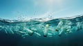 debris water bottles in ocean Royalty Free Stock Photo