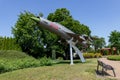 Debrzno, Pomeranian Voivodeship / Poland - June 11, 2019: Airplane monument in a small town in Pomerania. Old planes transformed