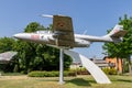 Debrzno, Pomeranian Voivodeship / Poland - June 11, 2019: Airplane monument in a small town in Pomerania. Old planes transformed