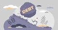 Debt bills payment problems as symbolic falling rock tiny persons concept.