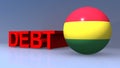 Debt with Bolivia flag on blue