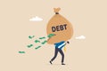 Debt burden, financial obligation or loan payment, heavy load of money failure, mortgage or borrowing money problem concept, tried