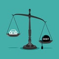 Debt and car scales on the idea that there is not enough money for car debt. Vector Royalty Free Stock Photo