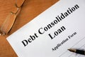 Debt consolidation loan form. Royalty Free Stock Photo