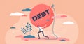 Debt credit crisis as heavy money payment pressure flat tiny person concept Royalty Free Stock Photo