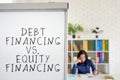 Debt financing vs equity financing words on whiteboard. Royalty Free Stock Photo