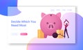 Debt Free, Finance Money Freedom Landing Page Template. Happy Female Character Cutting Chain with Weight Royalty Free Stock Photo