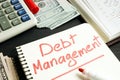 Debt management. Notepad, calculator and money. Royalty Free Stock Photo