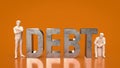 The man figure and debt text for Business concept 3d rendering