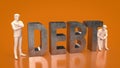 The man figure and debt text for Business concept 3d rendering