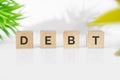 DEBT word on wood blocks. Royalty Free Stock Photo