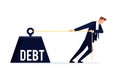 Debtor. Businessman is pulling a huge weight with a debt.