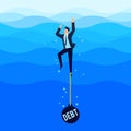 Debtor. Debt concept. Businessman drowns in the sea. Royalty Free Stock Photo