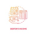 Debtor income red gradient concept icon