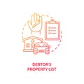 Debtor property list red gradient concept icon