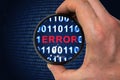 Debugging binary code with error written inside magnifying glass Royalty Free Stock Photo