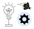 Lightbulb, Gear, and Bug Symbols Innovation, Problem-Solving, and Debugging Concepts Royalty Free Stock Photo