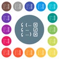 Debugging program flat white icons on round color backgrounds