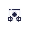 Debugging, searching for bugs icon on white