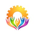 Liberty people logo with gear icon.