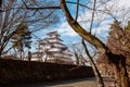 Aizu Wakamatsu Tsuruga Castle under winter blue sky. Fukushima - Japan Royalty Free Stock Photo
