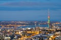 2017, DEC 4 - Auckland, New Zealand, Panorama view of Auckland Skytower and buildings. View from Mt. Eden I Royalty Free Stock Photo