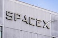 Dec 8, 2019 Hawthorne / Los Angeles / CA / USA - close up of SpaceX Space Exploration Technologies Corp. sign at their