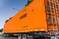 Dec 9, 2019 Los Angeles / CA / USA - Schneider truck driving on the freeway; Schneider National, Inc. is a provider of truckload, Royalty Free Stock Photo