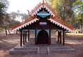 DEC 1ST 2020, Dubai ,UAE. A beautiful wooden Burmese model house on display at the Mushrif park Dubai, UAE Royalty Free Stock Photo