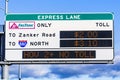 Dec 23, 2019 Sunnyvale / CA / USA - Freeway express Lane sign on the newly opened Express Lane on Highway 237, indicating