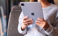 Dec 30th 2020 : A woman using Apple New Ipad Pro 2020 digital tablet, Chiang mai Thailand