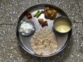 Traditional Gujarati village cuisine Home Butter,Bhartha Kadhi,Jagri roti green chili Jagri Lunch Lokgram Kalyan