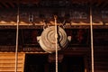 Japanese bronze shinto bell hanging at Shrine. Yamadera, Yamagata - Japan