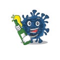 Decacovirus with bottle of beer mascot cartoon style