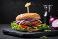 Decadent Beef Temptation: Sinful Stack on Slate Royalty Free Stock Photo