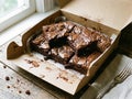 Decadent Brownies in Takeout Box Royalty Free Stock Photo