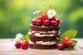 Decadent chocolate cake with fresh berries, juicy strawberries, and ripe cherries Royalty Free Stock Photo