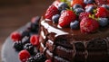 Decadent chocolate cake with fresh berries on top for a special occasion Royalty Free Stock Photo