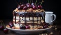 A decadent chocolate cake with fresh berries and whipped cream generated by AI Royalty Free Stock Photo